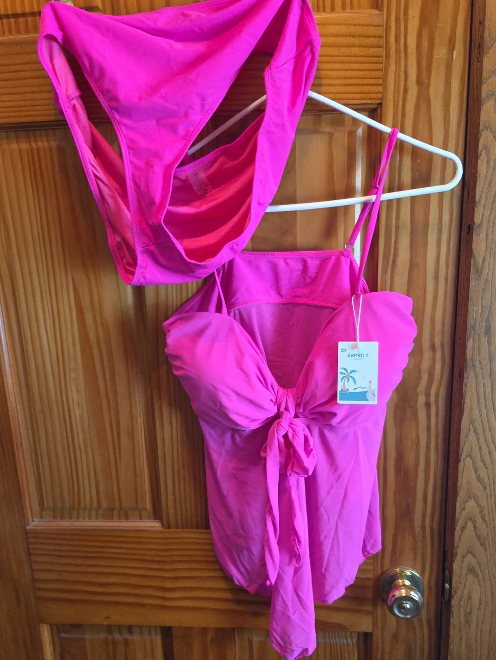 B2prity Bright Pink Tie-Front Tankini Set